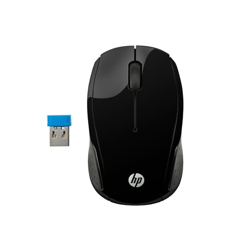 HP 200 - Ratón Inalámbrico (1000 dpi, Puerto USB, 2 Botones y Rueda de Desplazamiento, 12 Meses Duración Batería, Windows), Color Negro