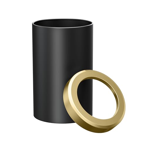 Image of Gatco Small Bathroom Trash Can with Lid, Round 3 Gallon Stainless Steel Wastebasket, Under Sink, Matte Black and Brushed Brass, for Bathroom, Bedroom, Office (1930)
