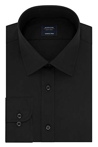 Arrow 1851 Men's Dress Shirt Poplin (Available in Regular, Extreme Slim Fits), deep Black, 15