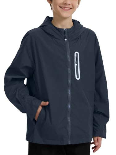 Image of UIQUR Boys Girls Rain Jacket Kids Waterproof Raincoats 5-14 Years