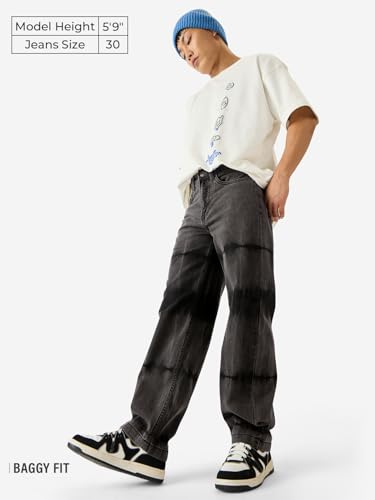 Image of The Souled Store Dark Midnight Men and Boys Grey Cotton Baggy Fit Jeans