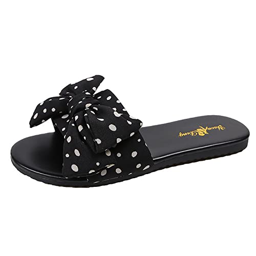Cocila Sandalias Leather Wedge Plat Mule Romanas con De Lunares Informales Plana para Mujer Verano Zapatillas Deportivas Blancas (Black, 40) Suelo Antideslizante Calzado Planas Mules Cruzadas