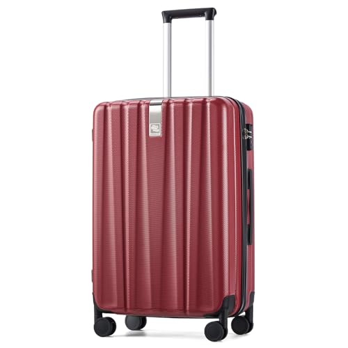 Image of Hanke 24 Inch Luggage Suitcases With Spinner Wheels Lightweight PC Hard Shell Rolling Suitcase With Travel Lock,Checked-Medium 24-Inch （Burgundy）
