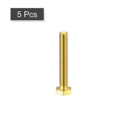 Image of uxcell Brass Hex Bolts, 1 /4-20x1-3 /4 5pcs Fully Thread Grade 4.8 Solid Brass Hexagon Head Bolt Machine Screws for Machinery