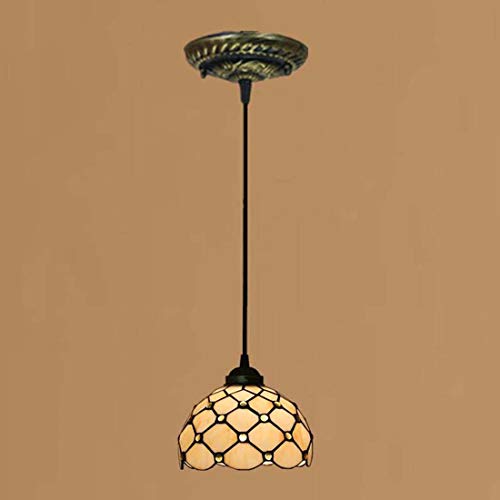 Tiffany Style Mini Lampadario, 8 pollici Stained Glass Ombra luce di soffitto, a sospensione regolabile Sospensione Lampade per Isola Luce Sala da pranzo Soggiorno Camera da letto,E