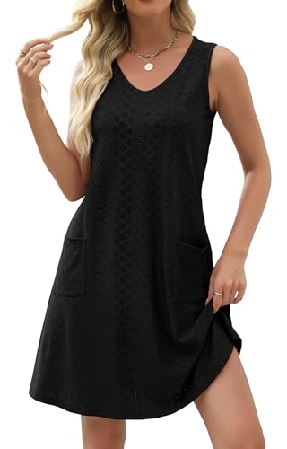 Swimsuit Coverup Summer Dresses for Women Eyelet Casual Loose Sleeveless Sundress with Pockets4