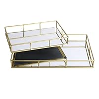 Mirror Tray Gold Decorative Mirrored Glass Tray Metal Perfume Vanity Dresser Tray Jewellery Cosmetics Organiser Candle Tealight Plate Display Tray Drinks Tray, Set Of 2