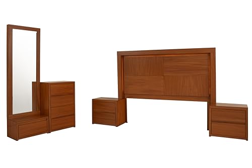 Lista de Recamaras Baratas Cdmx favoritos de las personas. 45 Tugow Recámara King Size de 5 Piezas con Cabecera con Luz, 2 Burós, Cajonera y Espejo Color Parota - Chapa