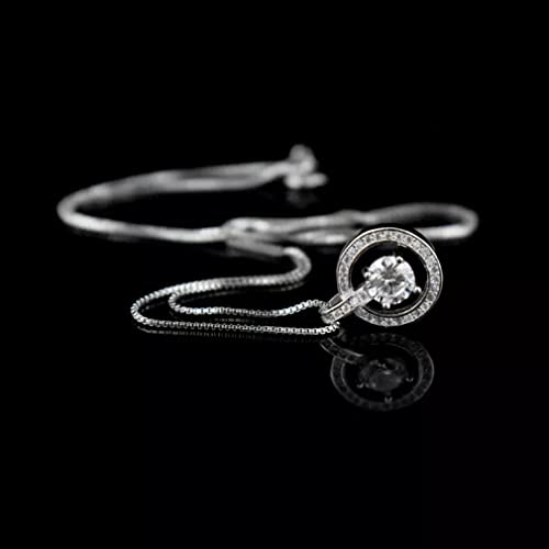 Collier pendentif zircon rond avec chaîne en maille miroir