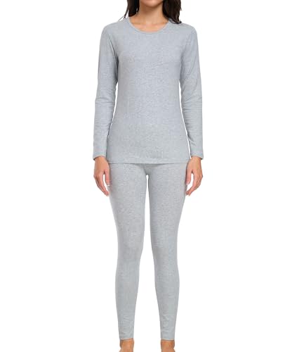 wirarpa Women's Cotton Thermal Underwear Set Long Johns Base Layer Pajama Set for Women Grey Top Bottom,Size M