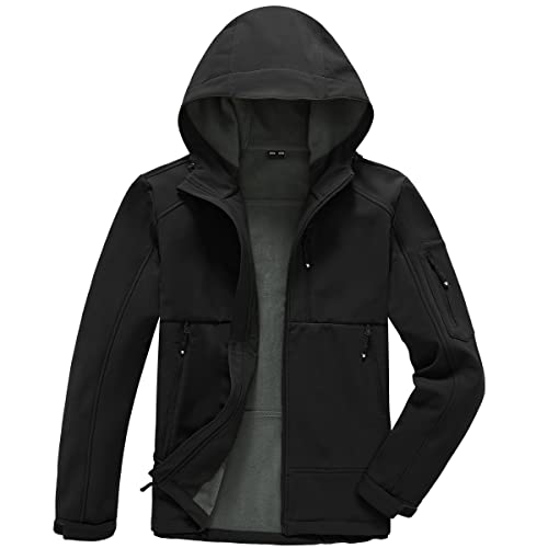Rdruko Veste Softshell imperméable à capuche doublée polaire pour homme - Plusieurs poches zippées, Noir , L Cover