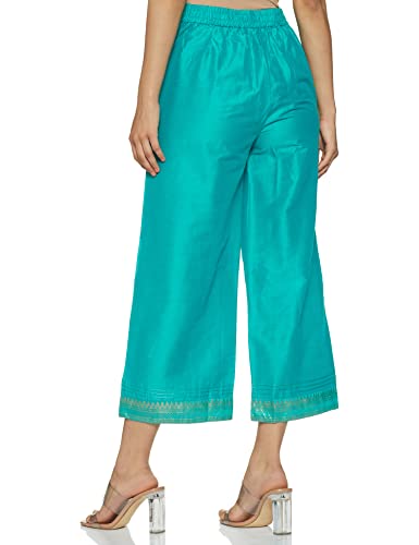 Image of Rangriti Aqua Green Art Silk Palazzo Pants for Women