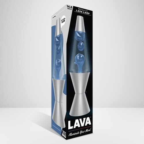 Metallic Blue 14.5 Inch Lava Lamp | Features Clear Fluid with Metallic Blue Lava with Matching Aluminum Base | AC Powered | Includes 25-Watt Bulb Inside