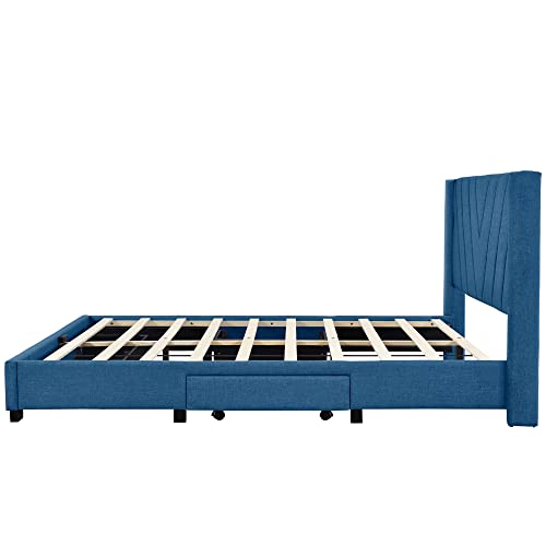 Cimcame Upholstered Platform Bed Frame Queen Size Wood Slat Support Storage Bed With 3 Drawers,No Box Spring Needed, Easy Assembly #TOP7