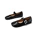 Cuctos Women Tabi Flats Round Split Toe Ballet Shoes Buckle Strap Low Heels Mary Janes Faux Leather Ballerina Moccasins Black