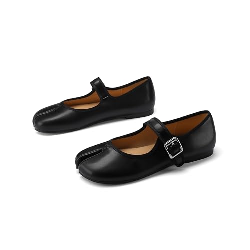 Women Tabi Flats Round Split Toe Ballet Shoes Buckle Strap Low Heels Mary Janes Faux Leather Ballerina Moccasins2