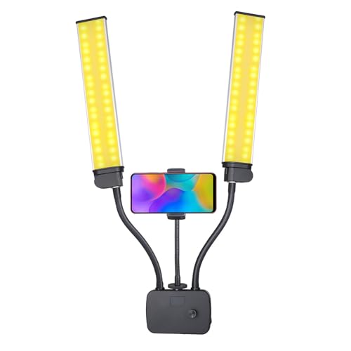 Image of Double Arms LED Video Light, Professional 45W Bi-Color Adjustable Lighting with Phone Holder for Live Streaming Makeup and Travel Aluminum ABS