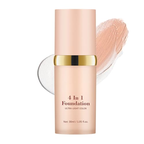 Base de maquillaje líquida 4 en 1, corrector con cambio de color cálido, hidratante de cobertura media completa, color ultraligero, de larga duración y resistente al agua