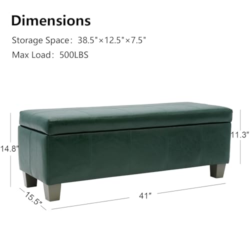 Image of 41 inch Storage Ottoman, Storage Bench with Safety Hinge, Upholstered Synthetic Leather Ottoman Bench for Bedroom, Living Room, Entryway, Hallway, Foot Rest, Support 500lbs