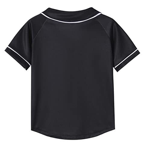 Kids Baseball Jersey Button Boys T-Shirt Trendy Hip Hop Girls Black and White Short Sleeve Tshirt4