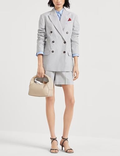 Womens Two Piece Sets Blazer Shorts Dressy Business Seersucker Stripes Double Breasted Professional Suits2