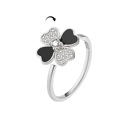 Four-Leaf Clover Fidget Spinner Rings for Women Sterling Silver Plated CZ Heart Flower Anxiety Rotate Freely Inspirations Stress Relief Open Stacking Finger Ring Eternity Promise Love Statement Fashion Cubic Zirconia Jewelry Gifts Birthday St Patrick's Day Daughter