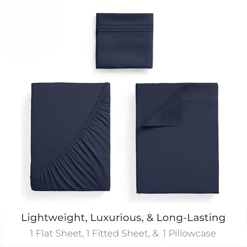 Image of Mellanni Twin XL Sheets Set - 3 PC Iconic Collection Bedding | Hotel Luxury, Extra Soft, Cooling Bed Sheets - Wrinkle, Fade, Stain Resistant (Twin Extra Long, Navy Blue)