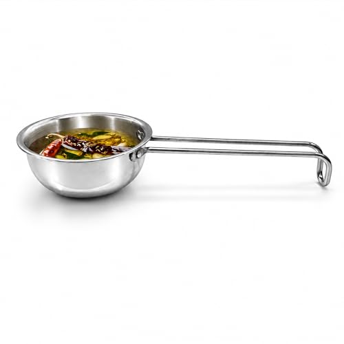 Image of Lumora Triply Stainless Steel Tadka Pan 10 cm (350 ml) with Extended Support & Riveted Stay-Cool Handle, Enhanced Stability, Tempering Pan for Dal, Curry, Ghee & Spices Induction & Gas Ready