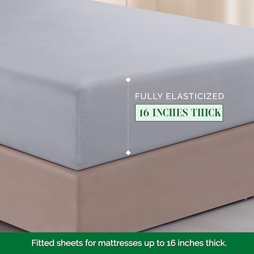Image of Elegant Comfort Luxurious 1500 Premium Hotel Quality Microfiber Three Line Embroidered Softest 4-Piece Bed Sheet Set, Wrinkle and Fade Resistant, Queen, Silver-Light Grey