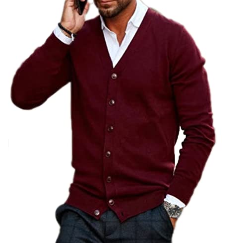 Chaqueta de Punto de Manga Larga para Hombre Chaqueta de suéter de Punto de Moda Casual para Hombre Top