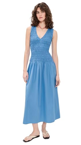 FAITHFULL Women's Palomar Midi Dress, Micro Pinstripe/Azul, 12