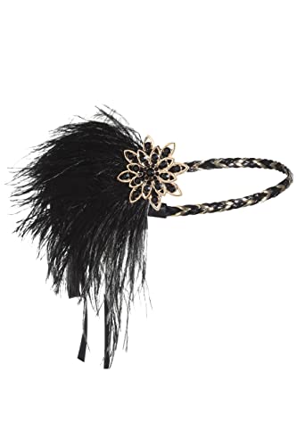 Babeyond 1920S Flapper Headband Roaring 20S Headpiece Gatsby Ostrich Feather Headpiece With Crystal (Black Gold) #TOP5
