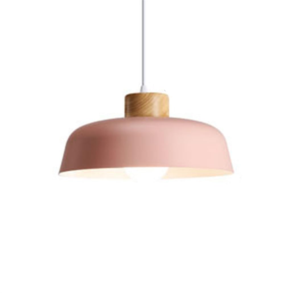 Lámpara colgante de techo con pantalla de metal rosa y madera de 30cm rústica