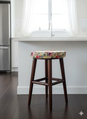 Image of Classic Bistro Bloom Stool (1 Seater Stool, Sheesham Wood, Cream)