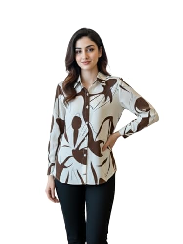 Image of Trendy Queen Women's Printed Straight Mandarin Neck Shirt for Women's | Tops for Woman Shirts | Shirt for Women Stylish Western (SD778 S)