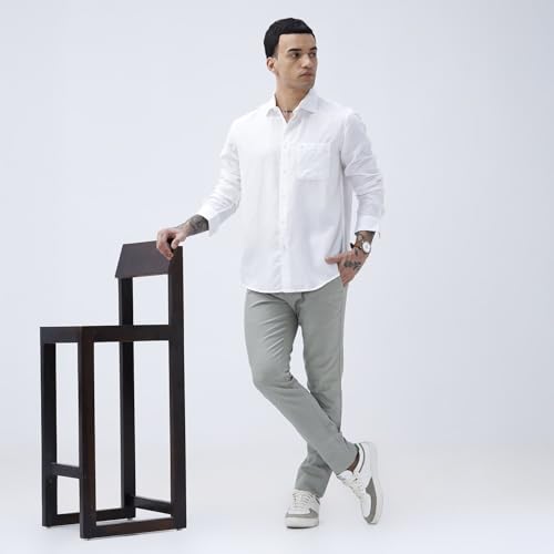 Image of BASICS Cotton-Linen Blended Men's Shirt | Slim Fit | Everyday Smart Casual Wear | Full Sleeve