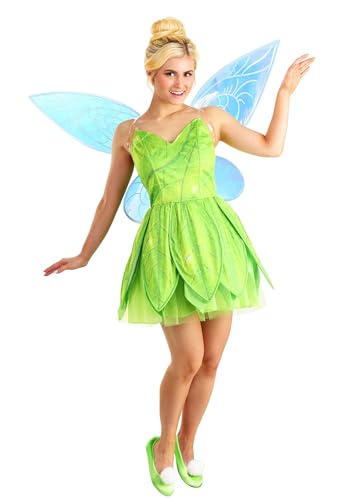 Disney Tinker Bell Costume Dress for Women - Disney Fairies Cosplay Outfit with Wings, & Shoe Puffs L