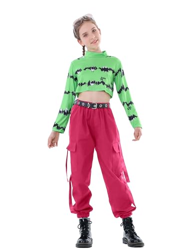 Image of Rolanko Girls Cargo Pants for Kids Loose Streetwear Hip Hop Dance Cotton Cargo Jogger Pants for Kids 4-15 Years