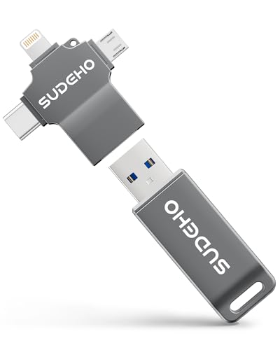 SUDEHO Cle USB iPhone 128 Go MFi Certifiée, 4 en 1 Clé USB C pour iPhone/Pad/Mac/Android/PC, Clef 3.0 Grande Vitesse Flash Drive Mémoire Externe Stick pour...