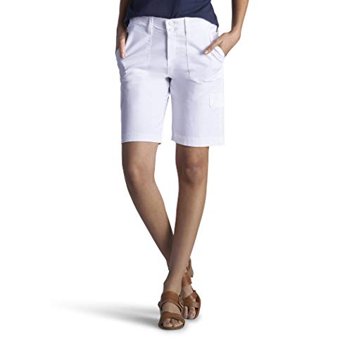 Lee Women's Relaxed-Fit Avey Knit Waist Cargo Bermuda Short, White, 4/Petite
