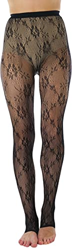 Image of ToBeInStyle Women's Single Floral Lace Fishnet Tights Footless & Stirrup Design