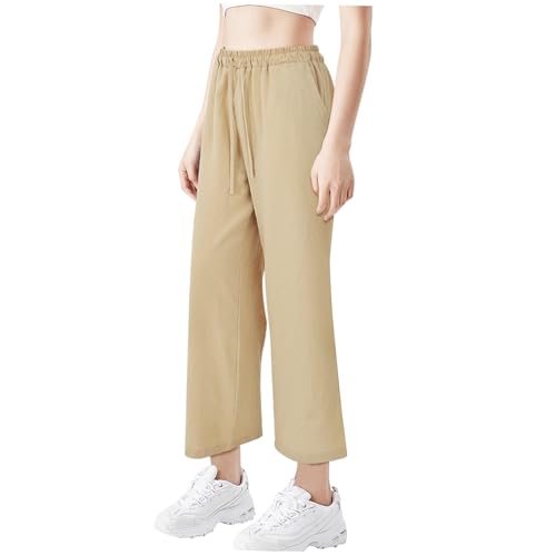 DEARMAMY Pantalones Casuales Tobillo Pantalones de Lana Corredores Cintura Fondos Pantalones con cordón Pantalones de Mujer con Bolsillos Pantalones de chándal de Mujer Spandex Khaki