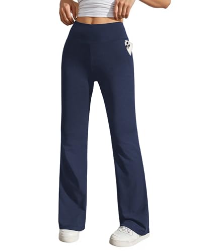 SEAJOJO Womens Stretchy Yoga Dress Pants Pockets High Waist Straight Leg Work Trousers Pull On Business Casual Slacks Navy Blue