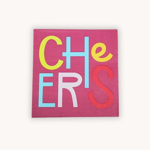 Image of Punch Studio 30-Count Disposable Paper Decorative Cake /Cocktail Party Napkins, 5 inch Square, Cheers