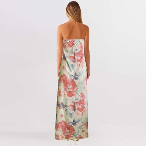 Image of Women Y2k Strapless Maxi Dress Summer Backless Floral Long Tube Dress Off Shoulder Cocktail Party Dress
