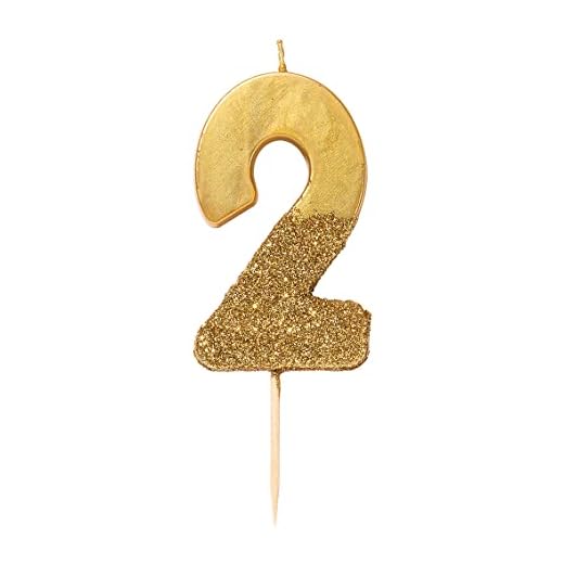Talking Tables Bday GLD-2 We Heart Birthdays Glitter Number Candle 2, Gold, Papel, Height 8cm, 3"