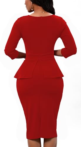 Image of BestGirl Women's Peplum Dresses Bodycon 3 /4 Sleeve Wear to Work Office Sheath Dress
