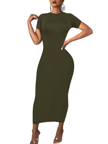 Image of Women's Long Bodycon Dresses Leopard Print Casual Maxi Club Party Tight Dress Short Sleeve