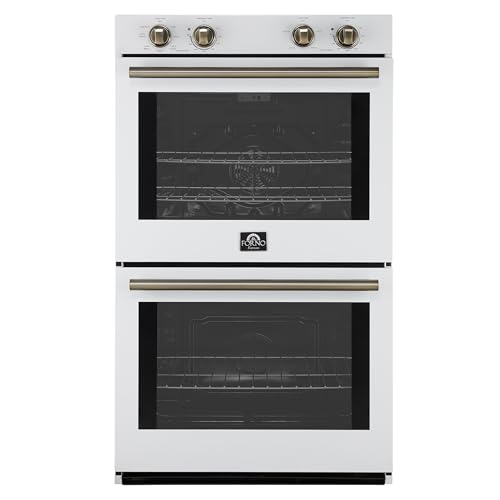 Forno Vomero 30-Inch Double Wall Oven, 10 cu.ft Total Capacity, 7100W Electric Convection with Manual Steam Clean & Mechanical Controls, Includes Both Antique Brass Stainless Steel Handles - White