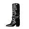 Womens Fold Over Knee High Boots Pointed Toe Chunky Block Heel Platform Long Boots Wide Calf Slouchy Pull On Dress Tall Booties Riding Biker Boot Shoes Fall Winter Footwear Black